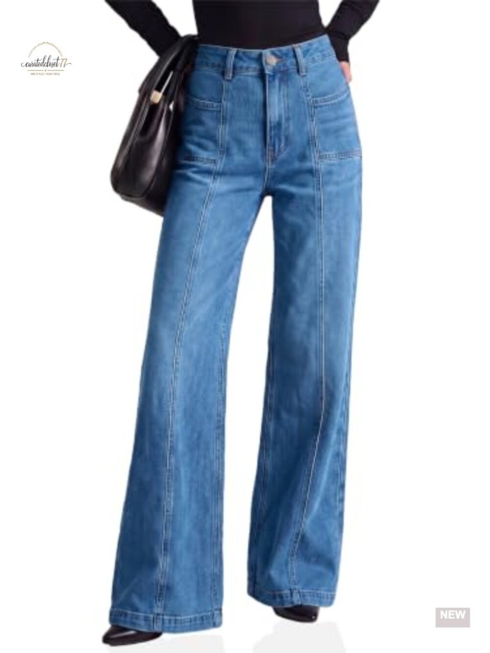 Women's High Waisted Flare Wide Leg Jeans Seam Denim Pants
